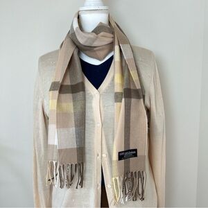 100% Cashmere Made in Scotland Plaid Scarf Butter Yellow, Tan & Brown 🏴󠁧󠁢󠁳󠁣󠁴󠁿